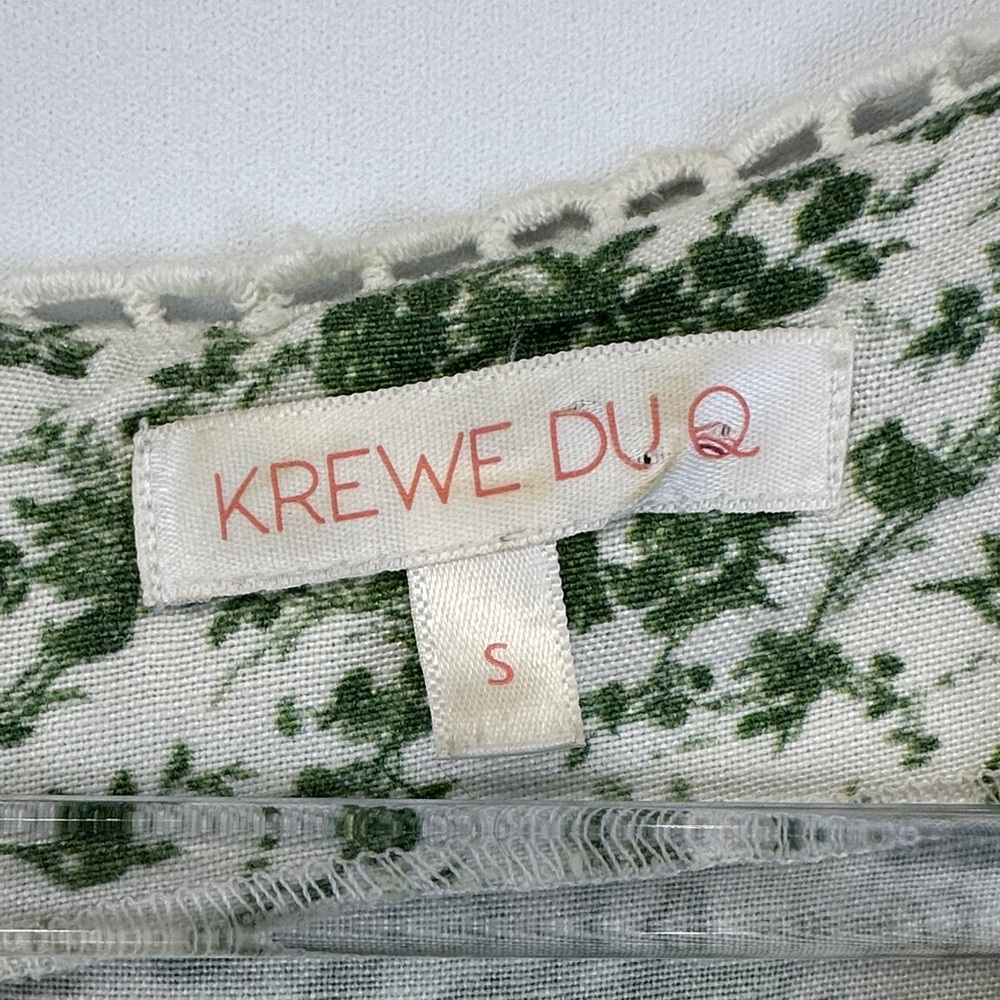 Krewe Du Q Green Floral Toile Puff Sleeve Cottagecore Mini Dress Size S - Picture 2 of 8